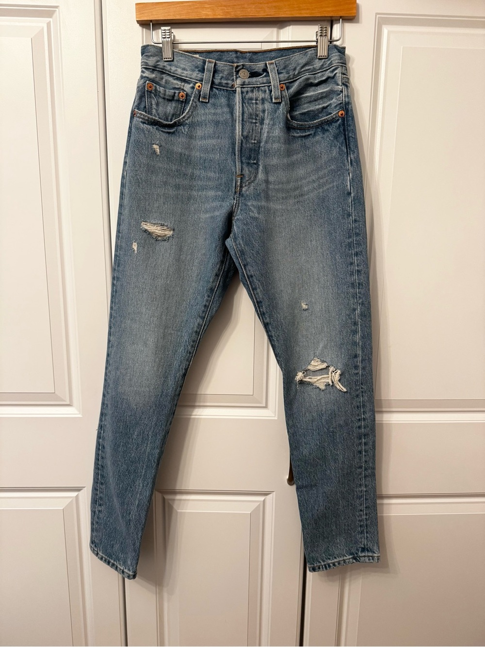 Levi's 501 Light Blue Distressed Jeans, NWT